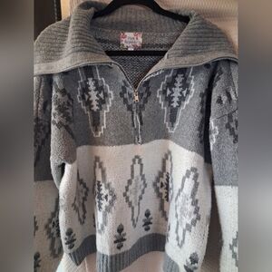 Super Soft Pink Republic Charcoal and Off White Patterned Turtleneck Sweater